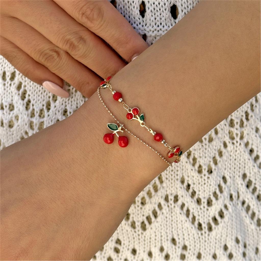Adjustable Cherry Bracelet With Cubic Zirconia And Bohemian Tassel Design Sparkling Neck Jewelry For Women Girls Gift