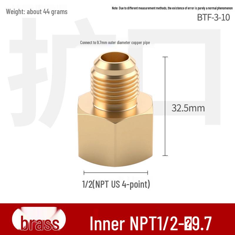 Brass Female NPT Flaring Straight Connector for Copper Oil Pipe Pressure Gauge