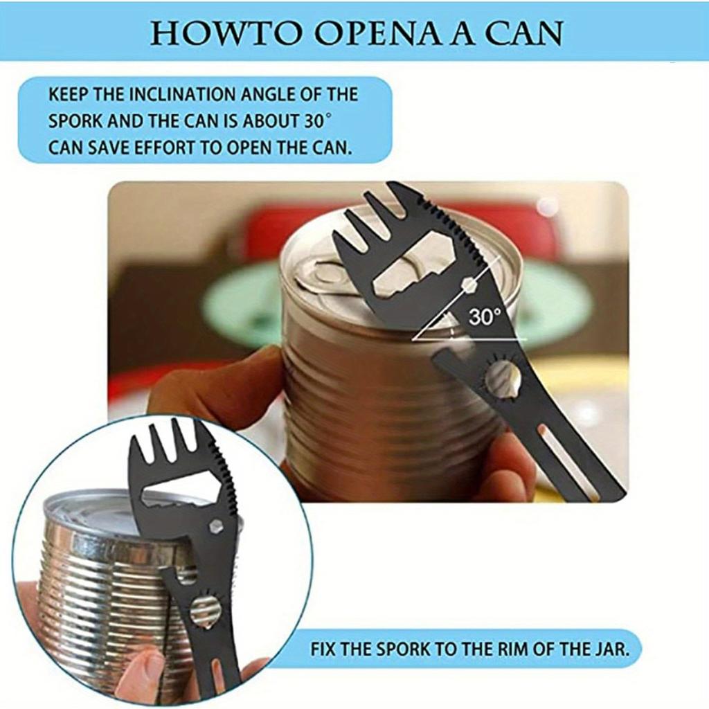 Multitool Spoon Fork 10-in-1 Outdoor Camping Tableware Portable Bottle Opener Survival Gear for Travel Hiking Picnic