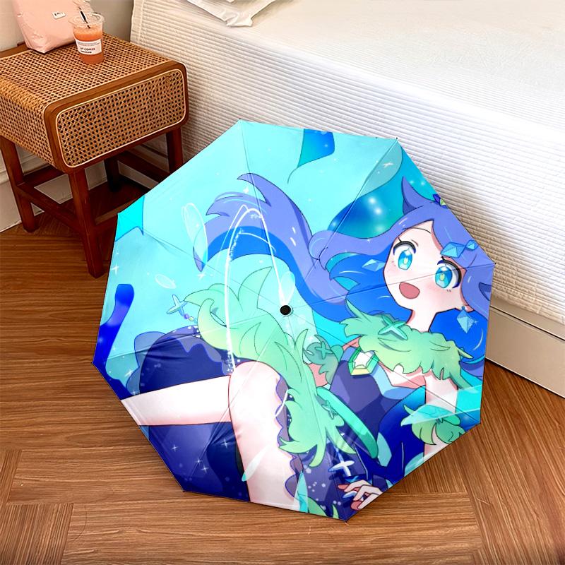 Cute Liko pattern, automatic folding umbrella, portable and foldable design, 8 ribs, a Christmas or birthday gift.