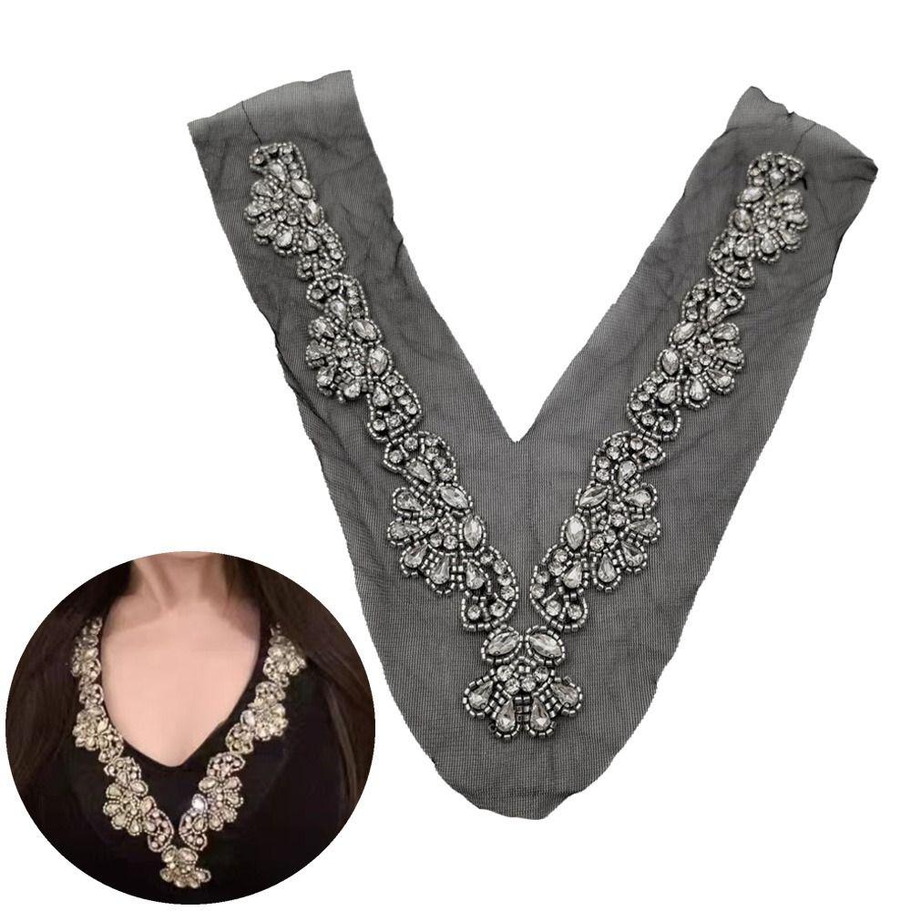 Bright Rhinestone Clothing Collar Patch DIY Embellishments Sew On Patch  Dress Decoration