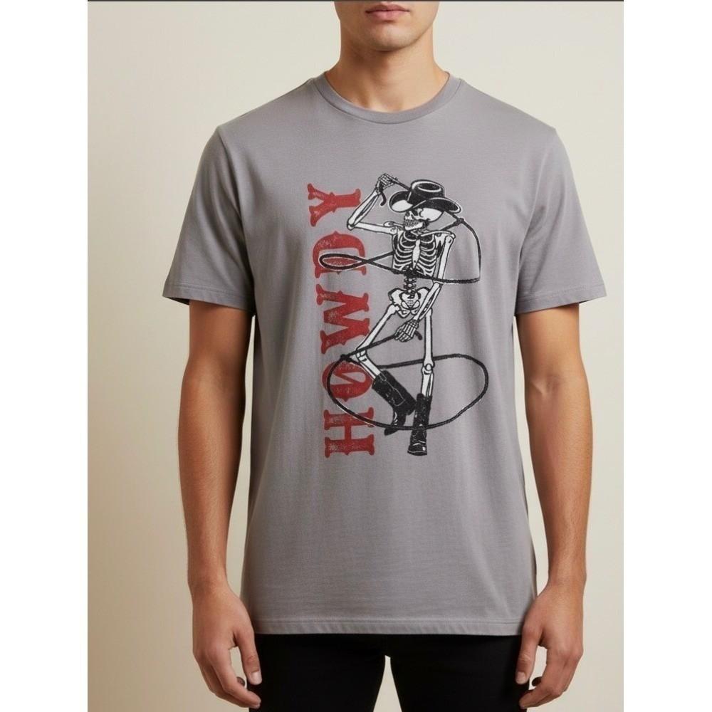 Смешанная одежда Скелет Ковбой Футболка Мужская XL Серая Howdy Графическая футболка S разноцветный