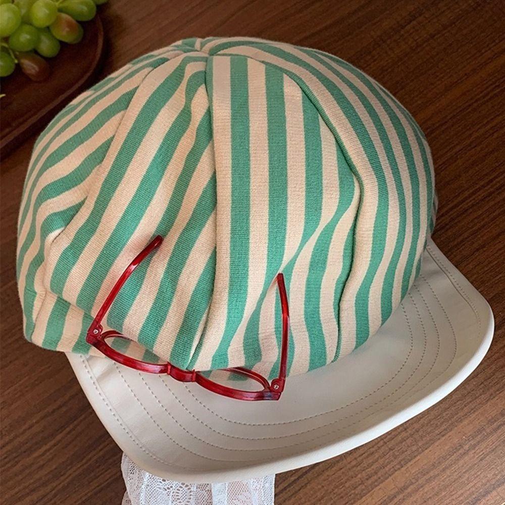 Korean Painter Berets Versatile Beanie Cap Vintage Striped Berets  Streetwear