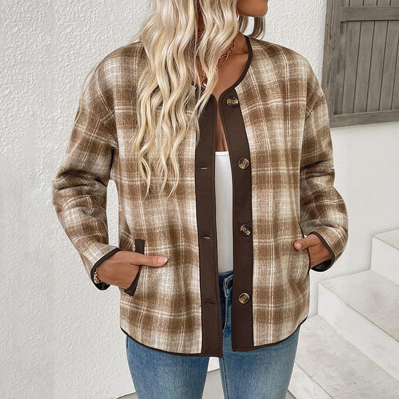 2026 Fall Winter Womens Plaid Coat Casual Cardigan Short Jacket Top