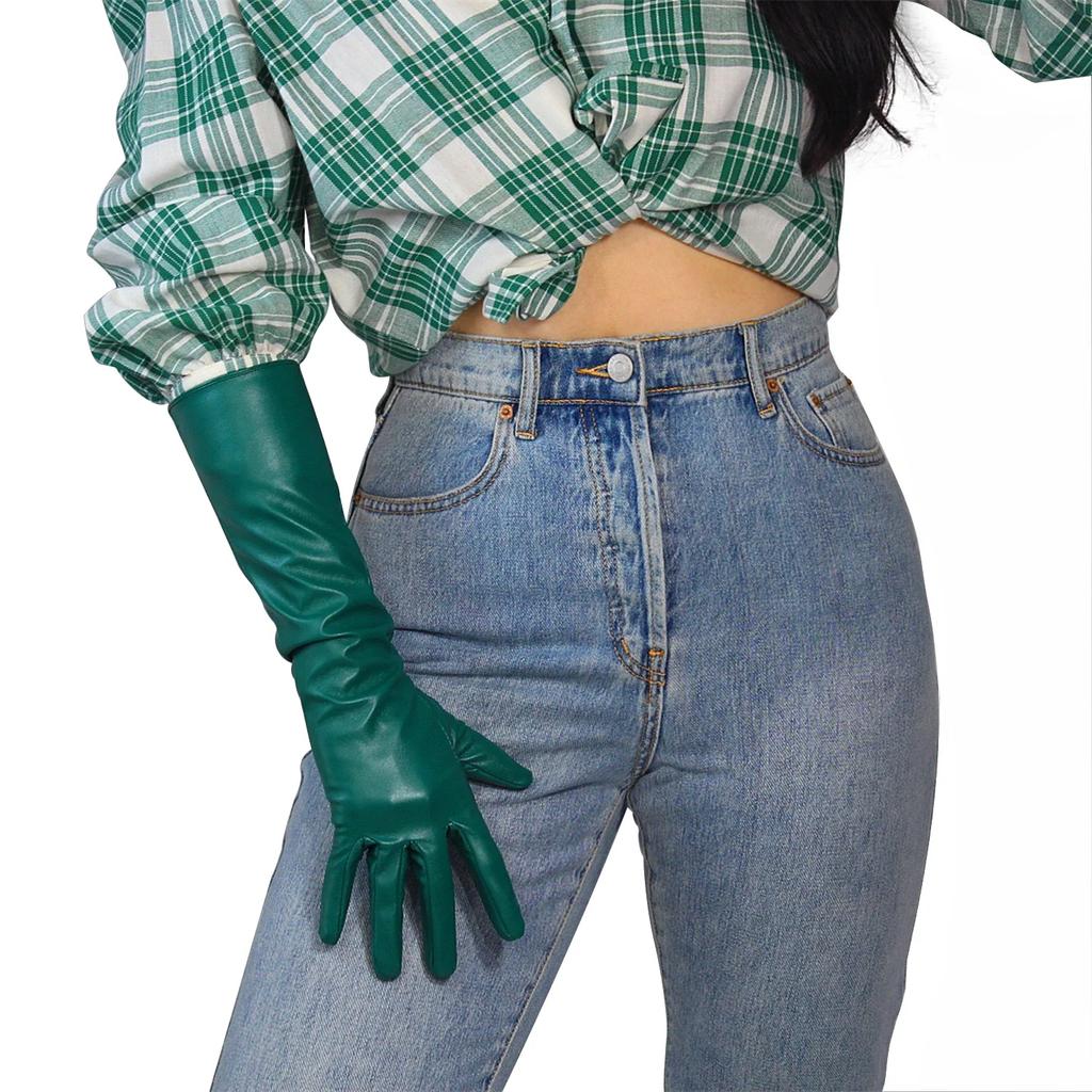 Forest Green 70CM Long Leather Gloves Kelly Green Faux PU Fashion Dressing Cosplay Costume NightClub Party Evening Opera Glove