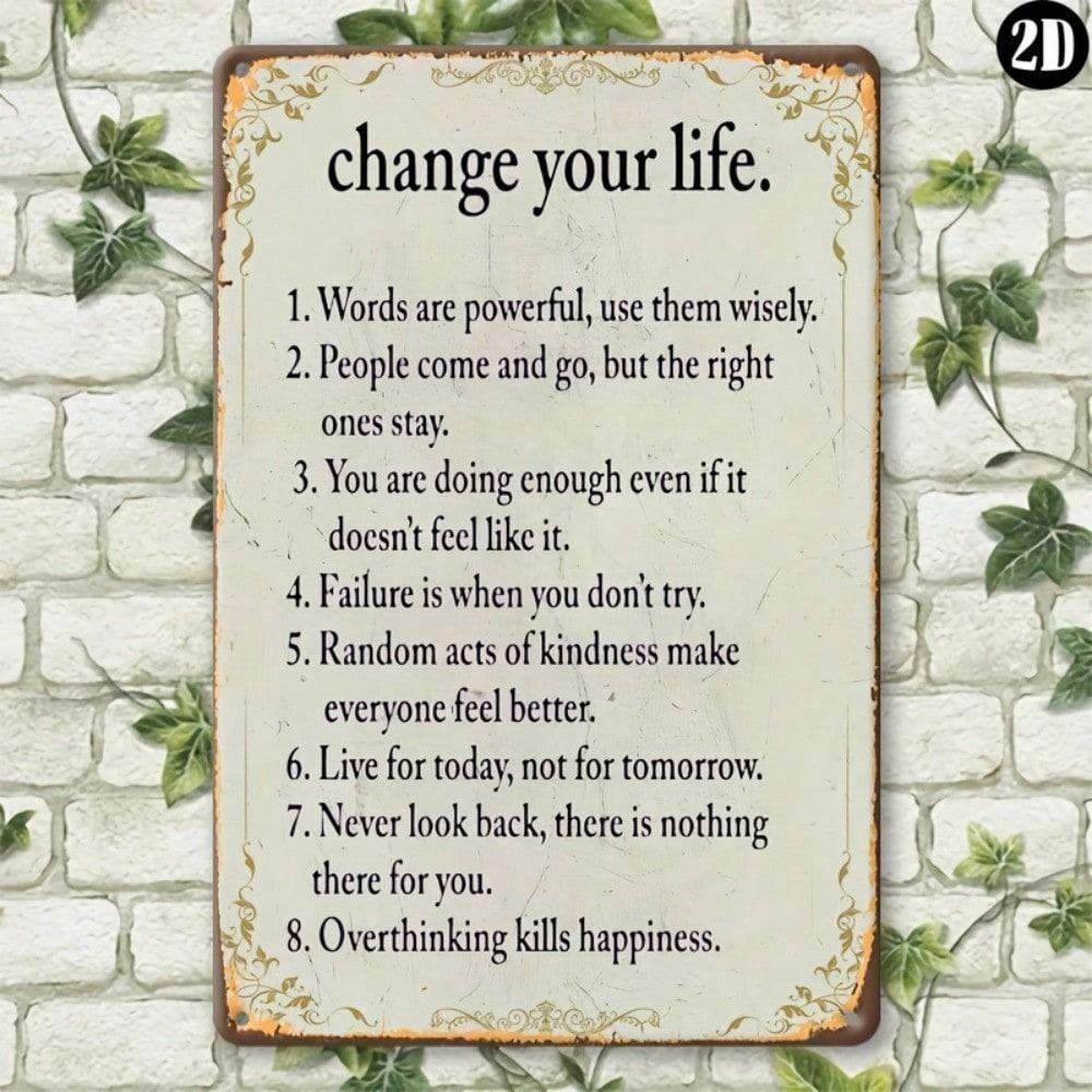 Vintage Metal Poster Change Your Life, Retro Wall Sign for Garage