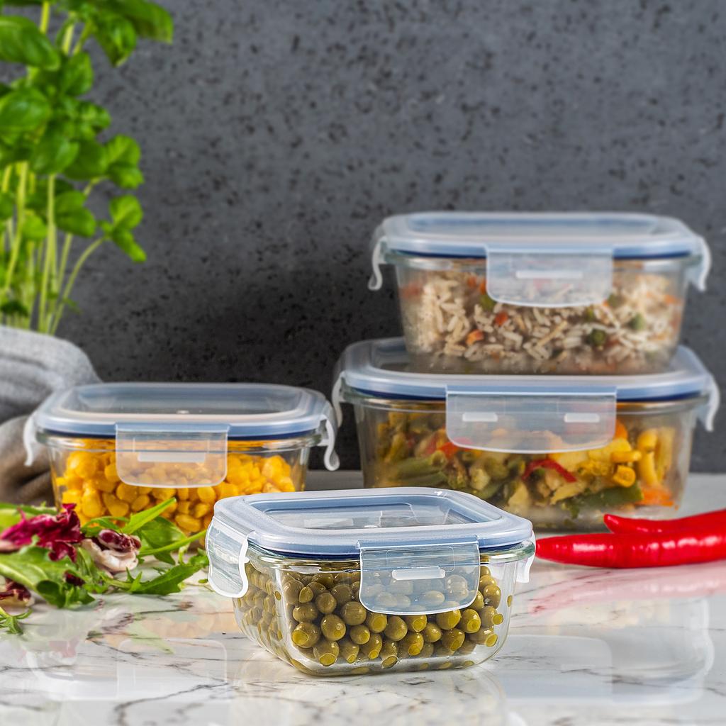 KADAX Szklany Pojemnik Na Żywność Jedzenie Z Pokrywką Pudełko Śniadaniówka