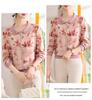 Elegant Floral Lapel Top for Middle-Aged Women - Long-Sleeved, Loose Knit, Pullover T-Shirt
