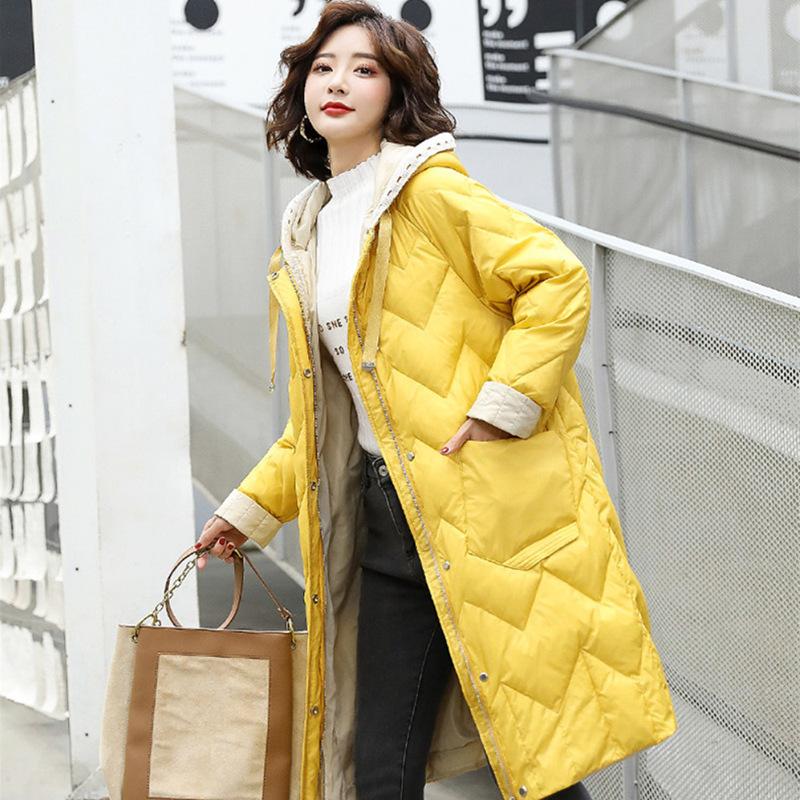 Down Jacket Women's Winter Medium and Long White Duck Down Over the Knee Fashion Thin Coat