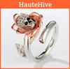 Copper Inlaid Zircon Ring Flower Skull Shape Adjustable Women Jewelry Accessory