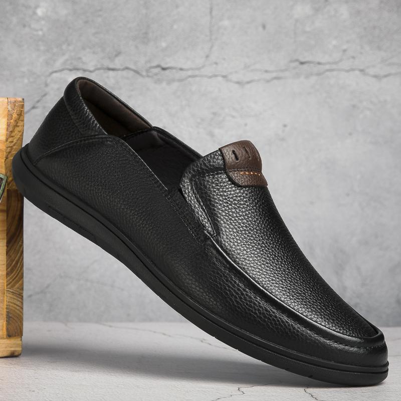 Men's Business Shoes genuine leather Soft Moccasins Comfortable Casual Shoes for Men Autumn Solid Black Men Sneakers