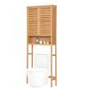 Badezimmerschrank über Waschmaschine mit Regalen, Freistehend, Abschließbar, Bambus, 170X66X23Cm