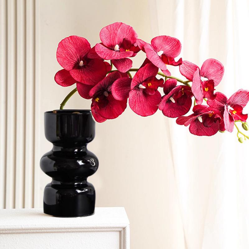 Chinese Style Double Happiness Wedding Vase with Red Phalaenopsis Artificial Flowers for Living Room or Bedroom Décor