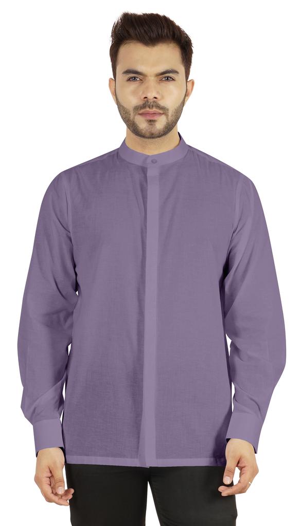 BestMan Mens Solid Shirt Mandarin Collar Long Sleeve Button-Up Formal Shirts Office