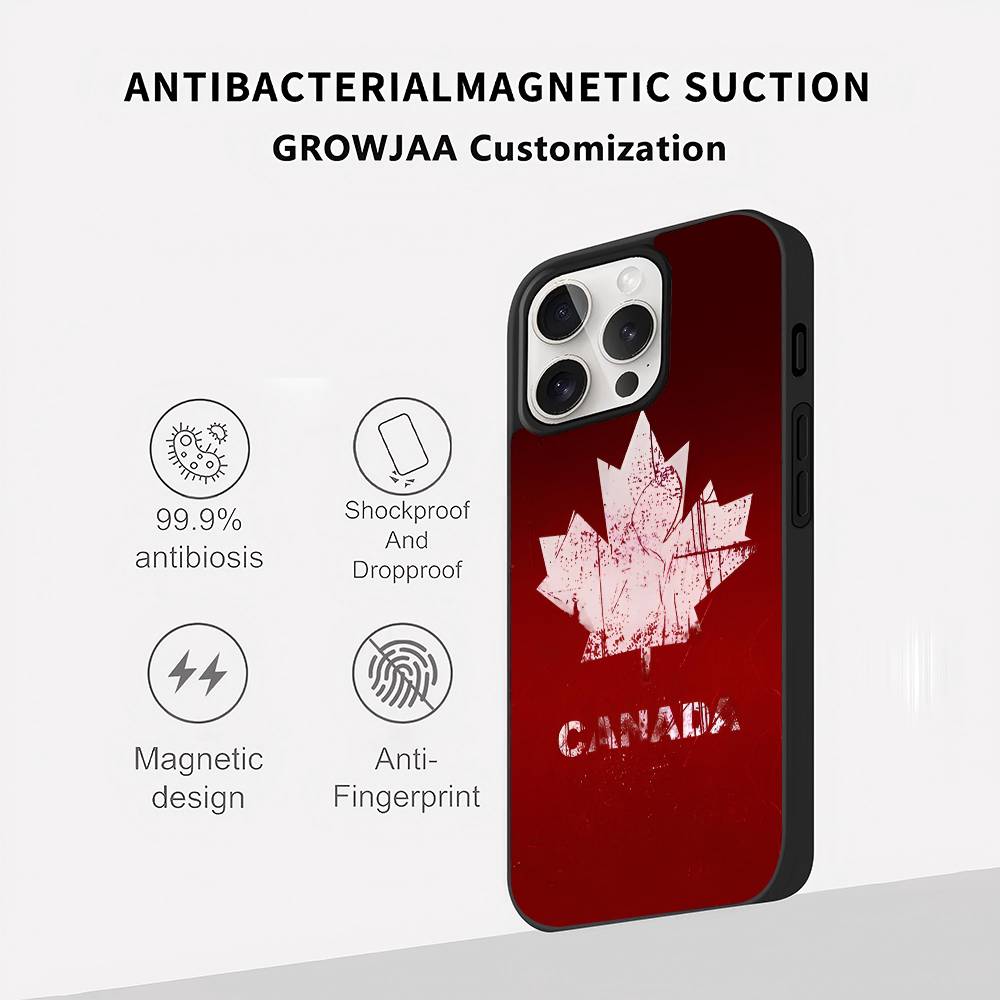 Canada Flag Phone Case Mobile Suitable For Apple 16 PRO MAX 15 14 13 12 MINI 11 Patch Black Hard Shell