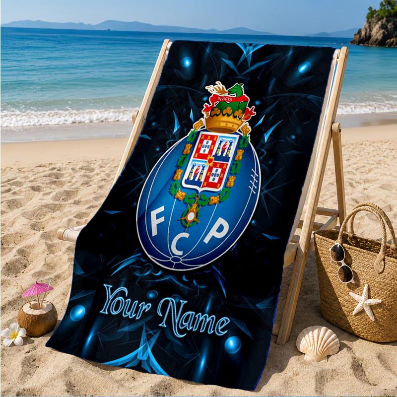 Custom Name FC Porto Emblem Design. Personalized Microfiber Beach Towel, Quick-Dry, Ideal for Summer Travel, Beach Essential, Swimming