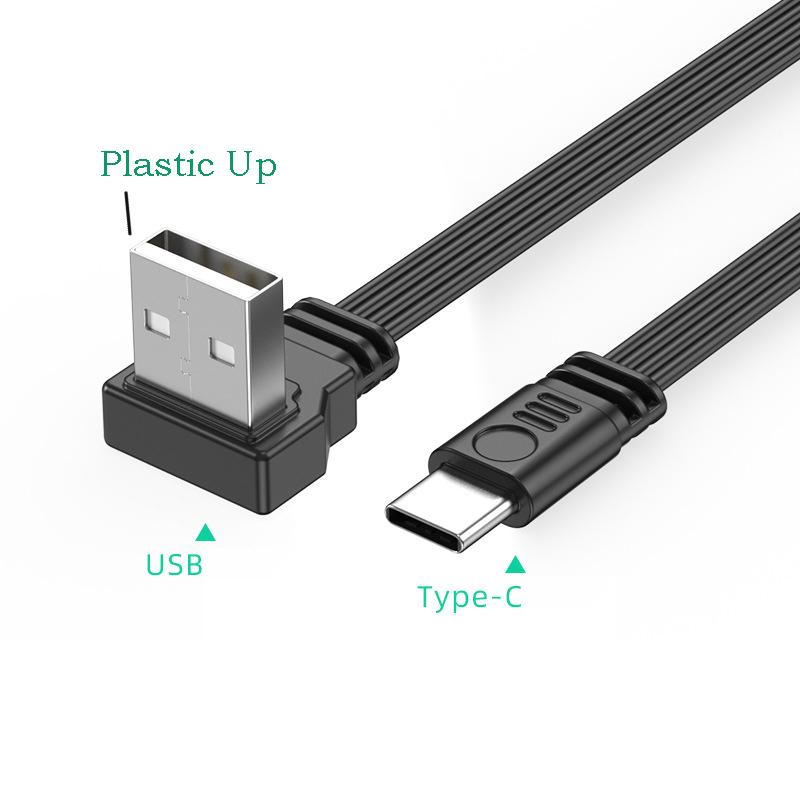 USB2.0 To Type C Data Cable Splitter Up Down Left Right Angle Wire Flat Cord USB C Data Transfer 2A Powe Supply Sync Extend Line