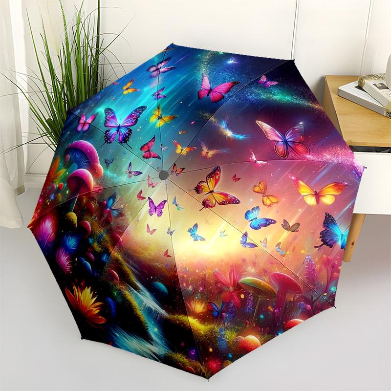 

1pc Fantasy Butterfly Garden Umbrella with Plastic Handle,Vibrant Cartoon Pattern,Multi-functional UmbrellaB1969