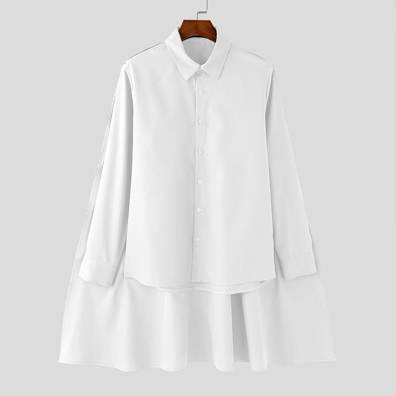 INCERUN Camisas irregulares con botones y mangas largas para hombre, de primavera