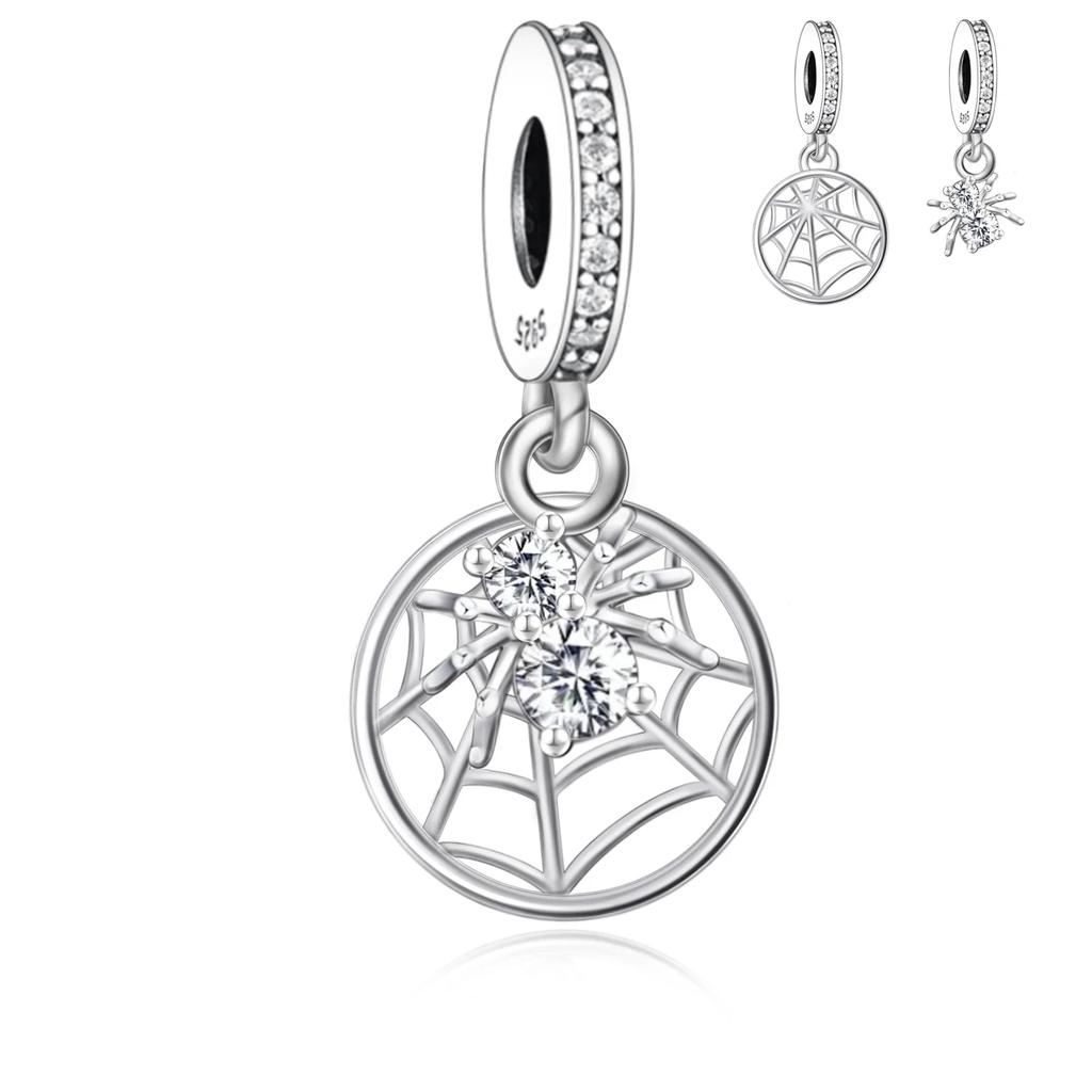 925 Silver Bat Witch Pumpkin Scream Skull Spider Moon Bead Fit Pan Charms Bracelet For Making Women Halloween Berloque