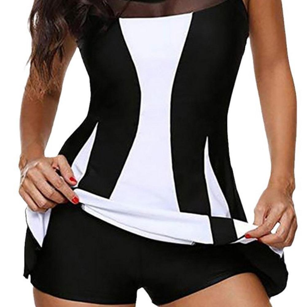 Bikini One-piece Swimsuit Women's Sexy Mesh Plain Splicing Boxers Conservative Skirt Swimsuit