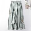 Women's Summer Cotton Wide Leg Pants Loose Vintage Elastic Waist Straight Leg Embroidered Pants Casual Pants