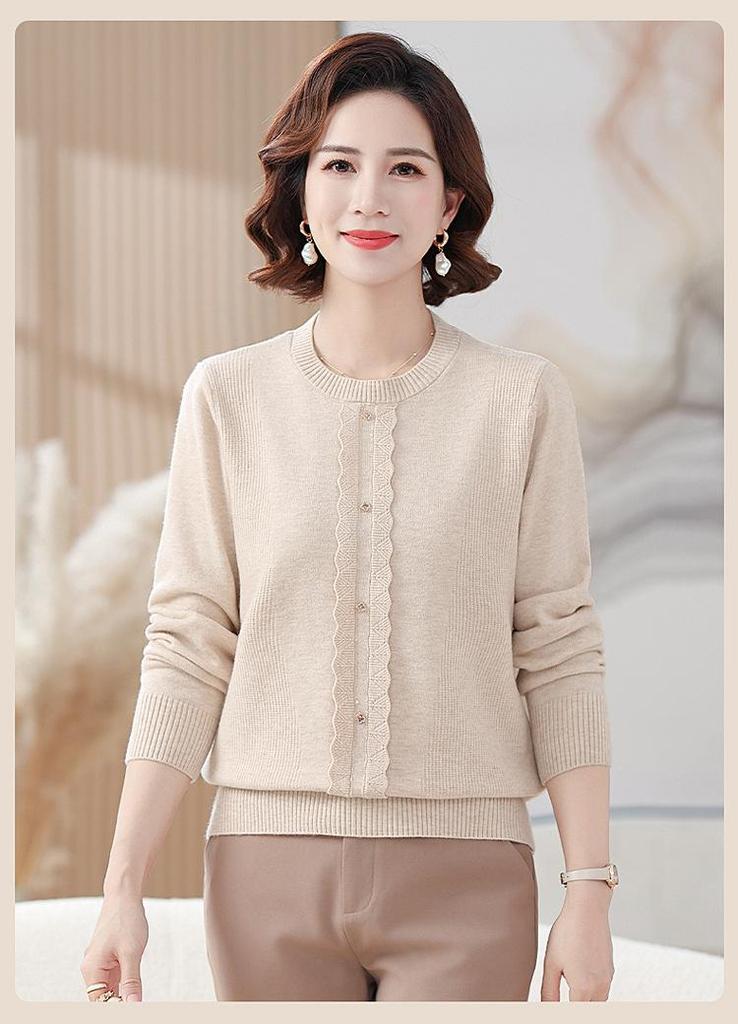 2024 Women's Autumn Knit Sweater – Versatile Round Neck Base Layer for Middle-Aged & Elderly