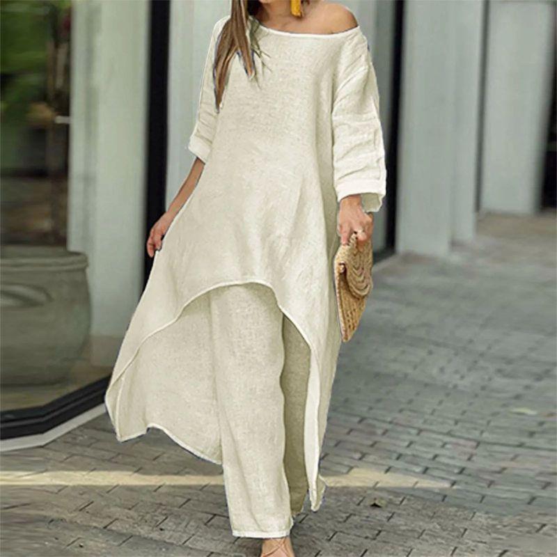 Irregular Long-Sleeve Wide-Leg Pantsuit Irregular Long Sleeve Loose Pants Suit