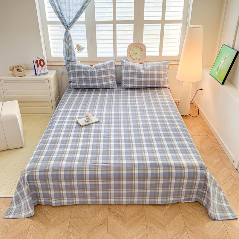 New Class A Yarn-Dyed Sheets Simple Solid Color Lattice Single-Piece Sheets Skin-Friendly And Soft