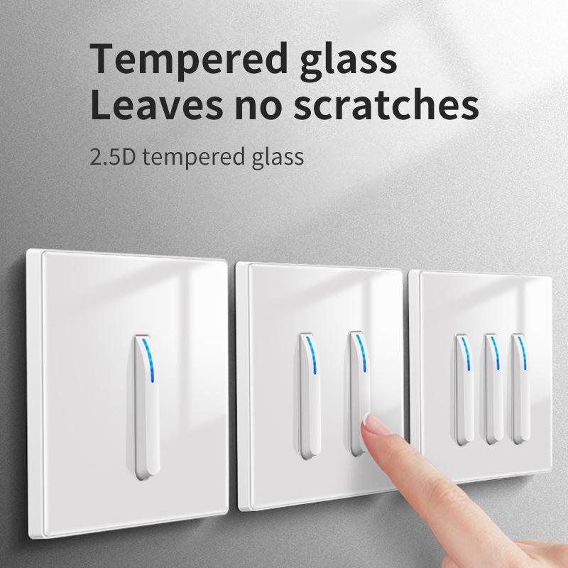 White Wall Lamp Tempered Glass International Switch Self-Reset Led Indicator Light Piano Keys Wall Lamp Panel 1-4gang 1Way 2Way
