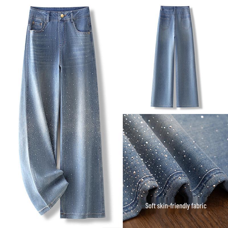 

Women s Light Blue Rhinestone Wide Leg Jeans for Spring/Summer 2026 L / 28 (105-115 lbs recommended)