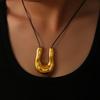 Women's Black Horseshoe Leather Cord Pendant Necklace - Titanium Steel, Fashionable & Versatile