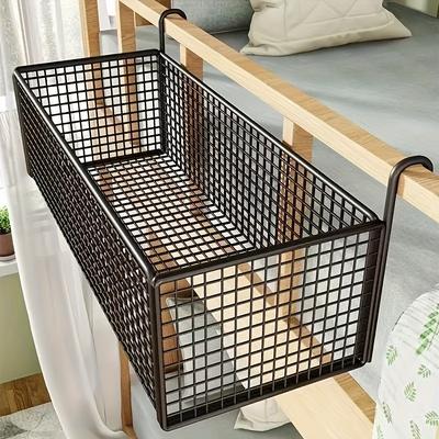 1 pièce de panier de rangement de chevet en fer, panier de rangement suspendu derrière la porte du dortoir, gain de place sous le cadre de lit