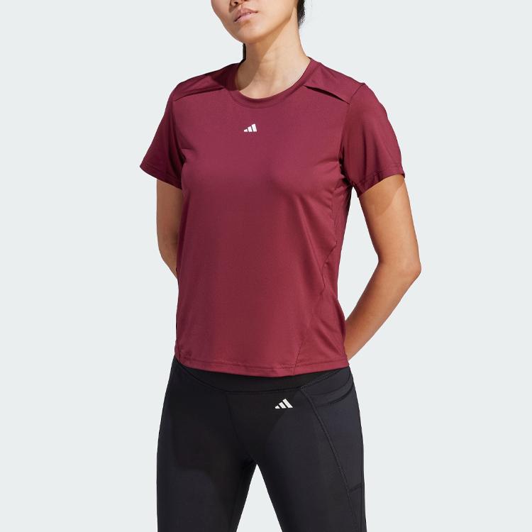 Adidas Power Tee Solid Logo Sports Round Neck Short Sleeve T-Shirt Women Tops Dark-Red IN6210
