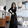 French high-end black long-sleeved dress, spring, autumn and winter new pinched waist dress, popular skirt women's clothing this year