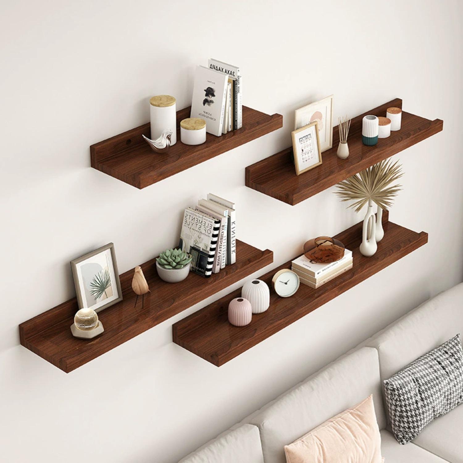 Zwevende Planken, Hangend Displayrek Wandplank, Ingebouwd Verlicht LED Licht Opbergrek, 1 stuks Aan de Muur Gemonteerde Lichtgevende Planken bruin