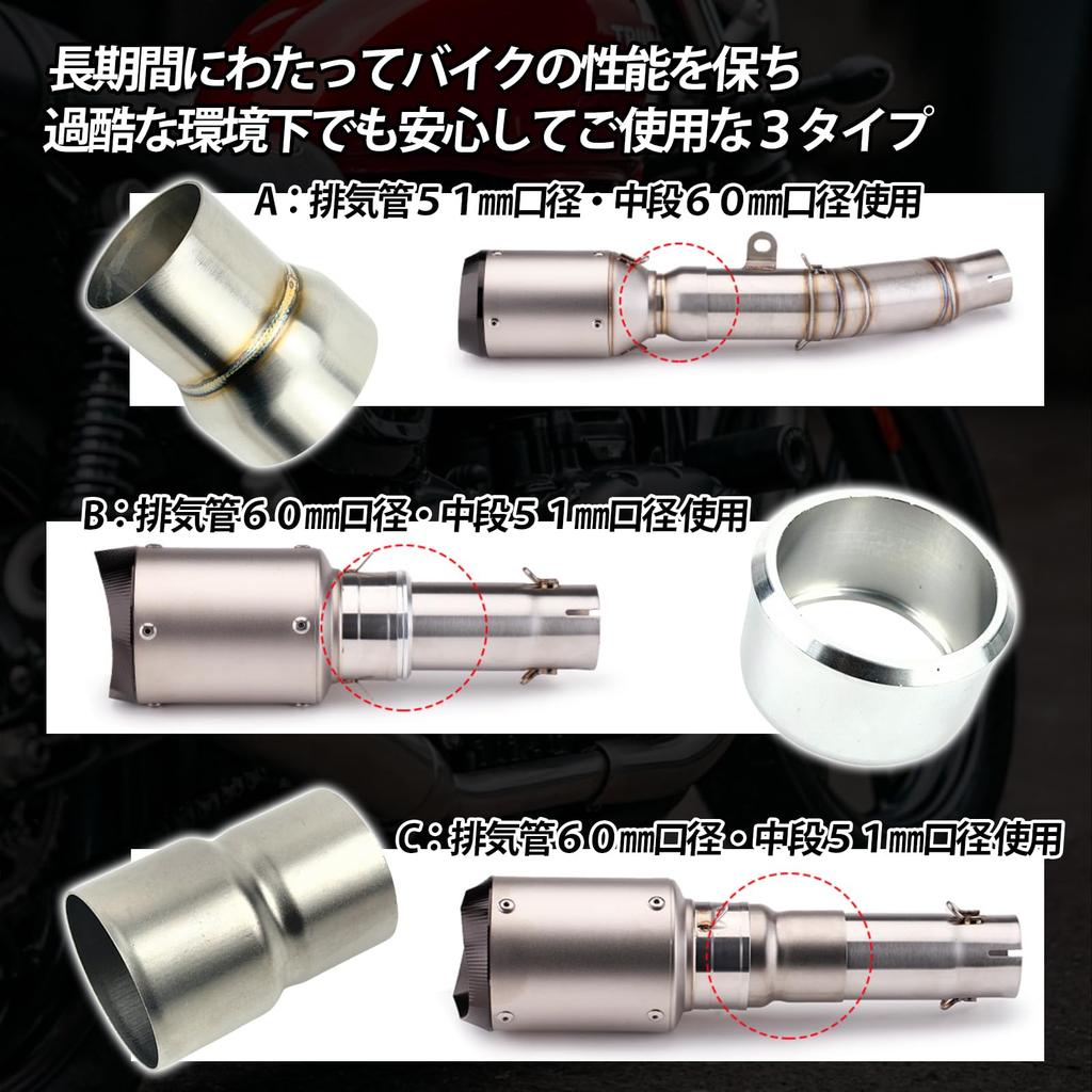 HTharros Motorrad Auspuff Schalldämpfer Einsatzdurchmesser Umrechnung Edelstahl Verbindung Auspuffrohr Verbinder C Adapter, Stahl, 50,8-60,5mm, Rohr,