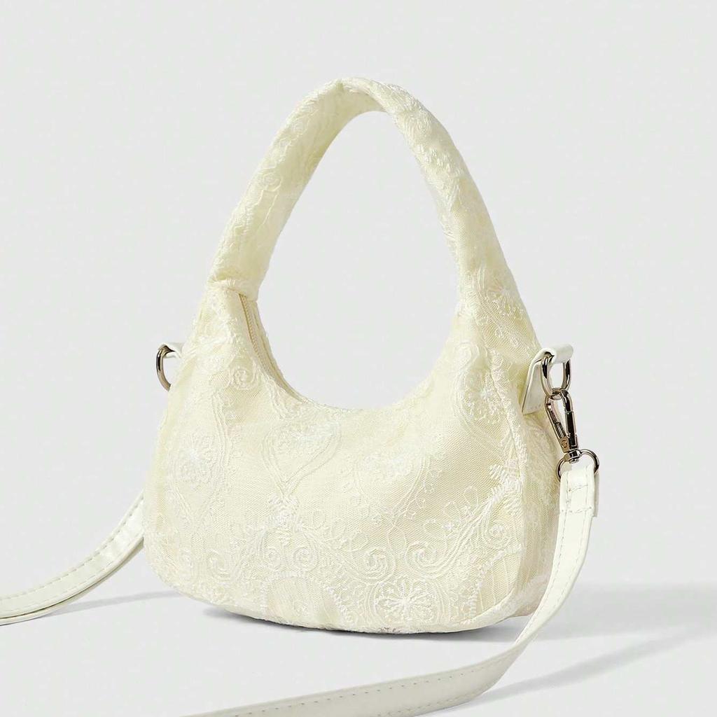 Small-scale Design Lace Business Commuter Bag, Exquisite and Sophisticated Handbag with A Slouchy Shoulder Strap. Casually
