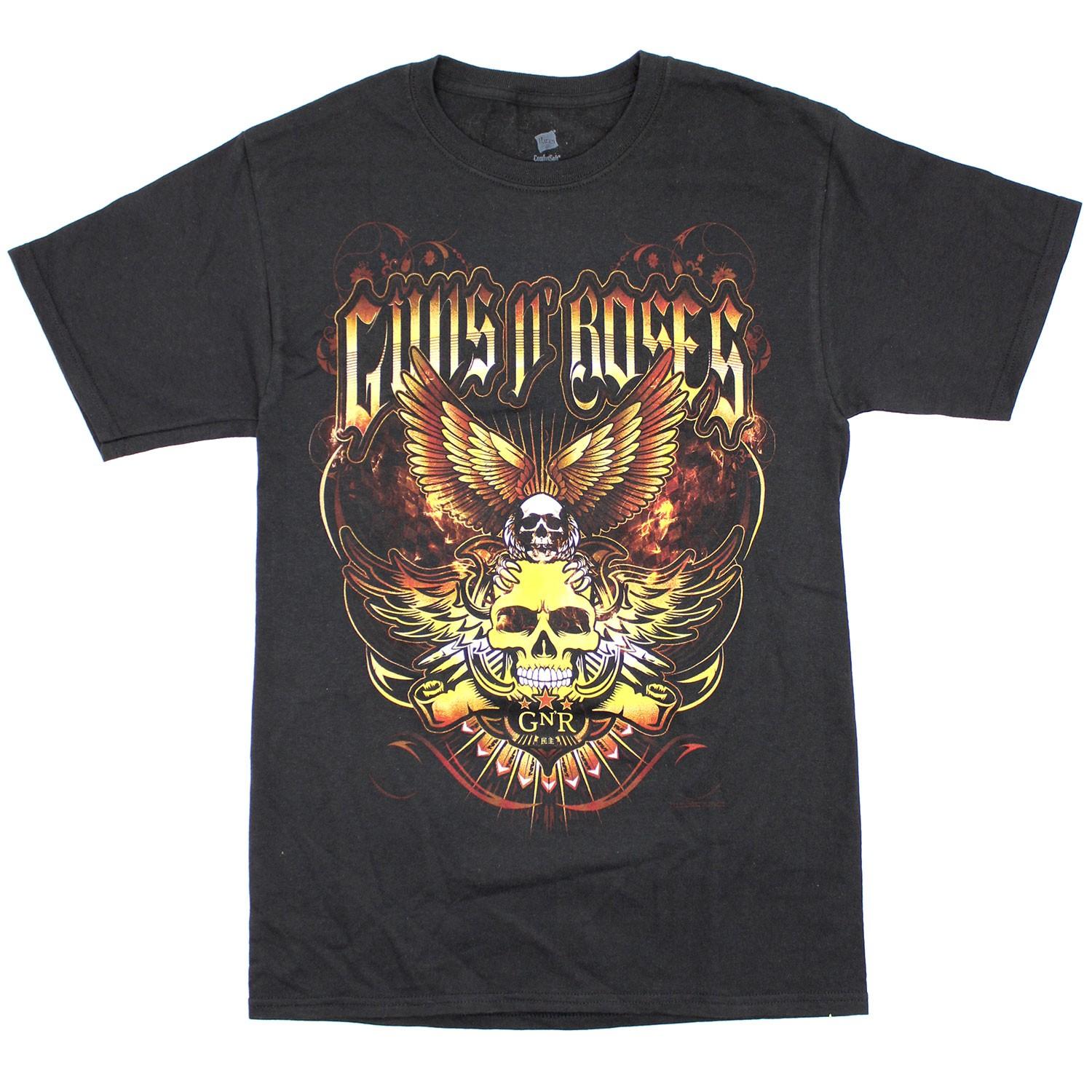 Men s Guns N Roses Skulls With Eagle Wings GN R Logo T-Shirt Mens Womens Tees Top  Black M