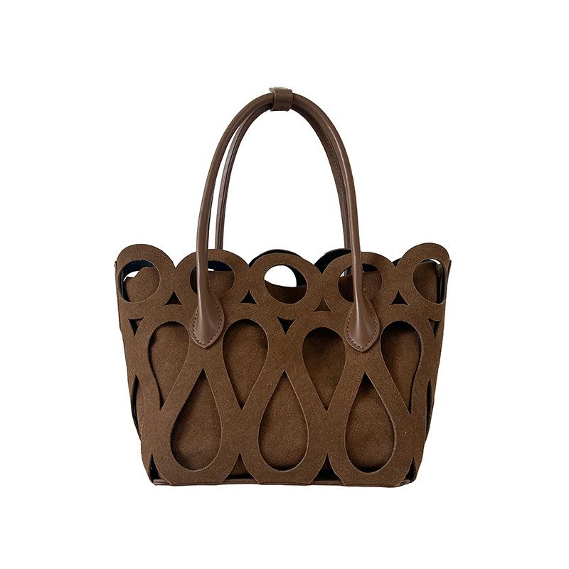 

High Quality Suede Handheld Tote Bag for Women Fashion Hollow Out Design Bucket Bag Versatile Composite Bag Daily Use