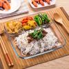 1 Transparent Heat-resistant Glass Divider Plate with Sauce Dish,Square for Dumplings and Seasoning-an Essential Kitchen Serving and Preparation Tray
