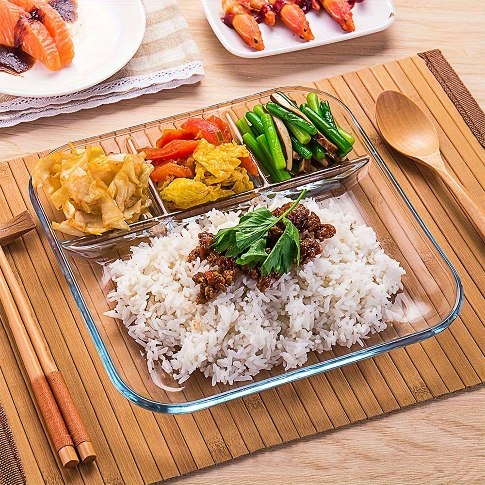 1 Transparent Heat-resistant Glass Divider Plate with Sauce Dish,Square for Dumplings and Seasoning-an Essential Kitchen Serving and Preparation Tray