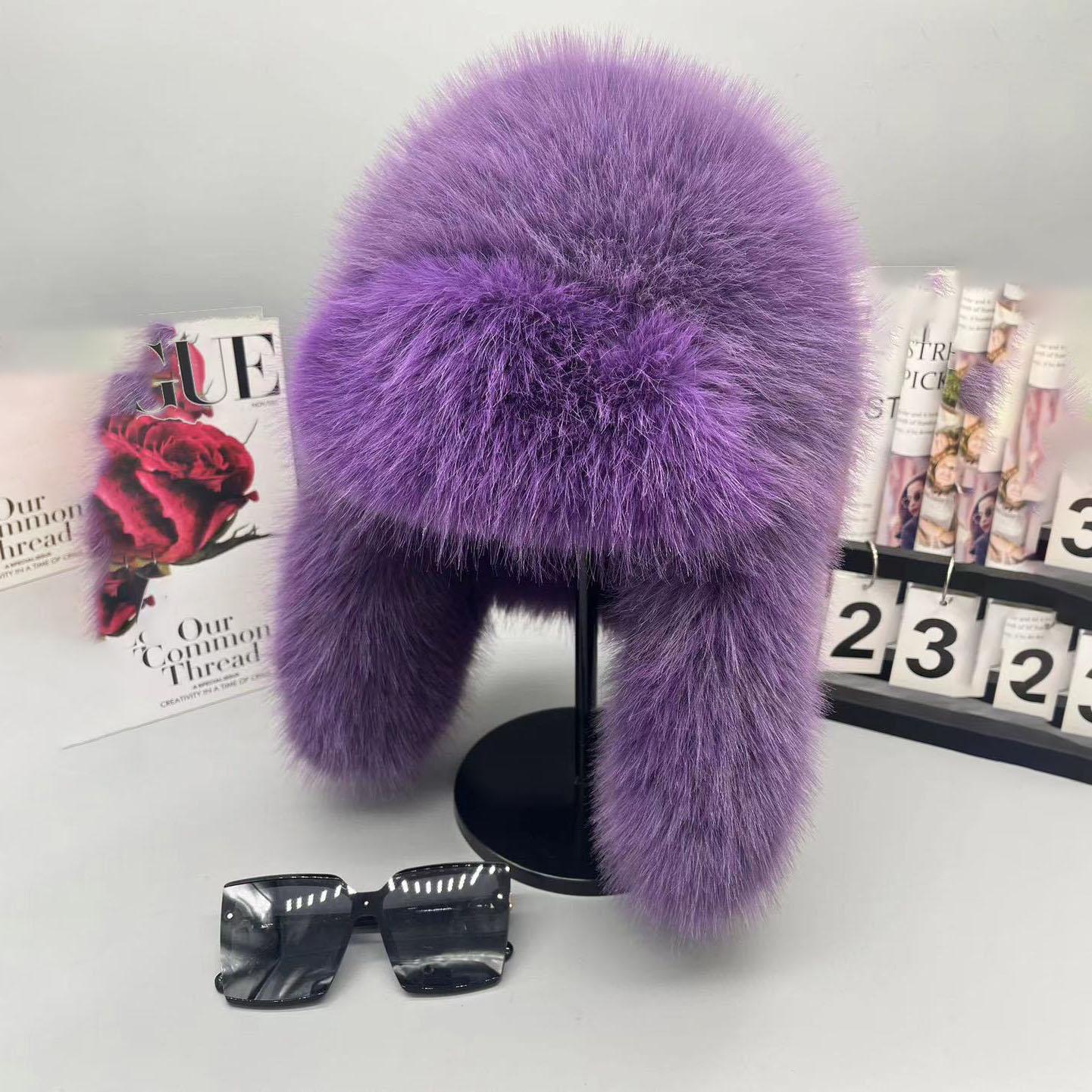 

Модні пухнасті популярні жіночі круглі шапки зі штучного хутра Зимові шапки для жінок зі штучного хутра Шапки-біні Faxu Bomber One Size фіолетовий