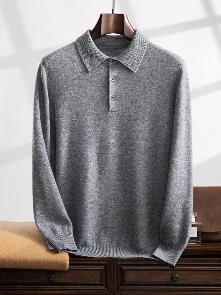 Men's Polo Collar Cashmere Knit Shirt - Autumn/Winter Business Sweater