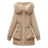 Pie overcome women's winter new waist and thin hooded big fur collar plush thickened short jacket padded jacket