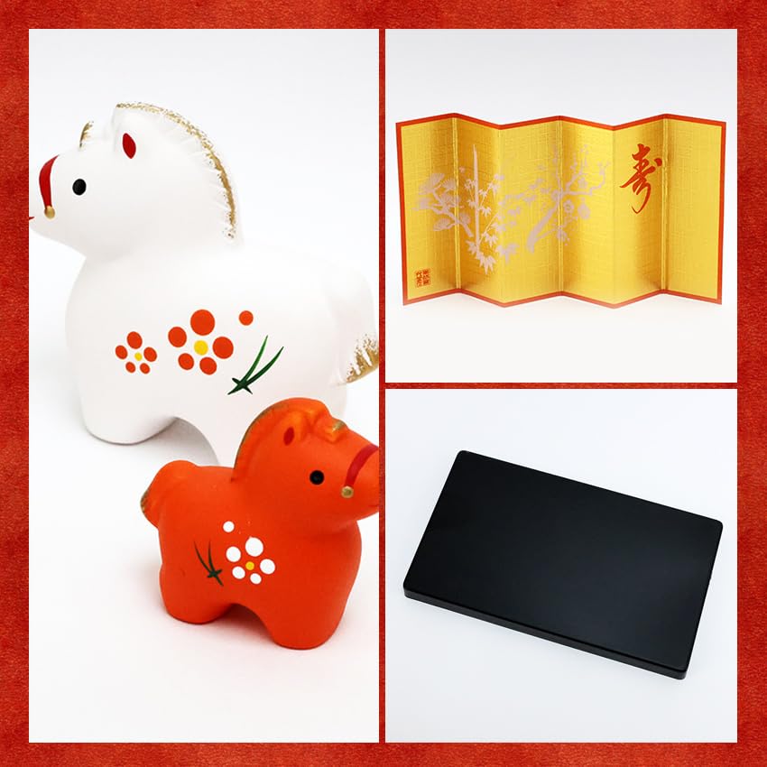 Osaka Choseido Zodiac Horse New with Free Original Wooden Tag Red and White Ornament, Ornament, Year's Ornament, Ceramic, (Sent Separately),