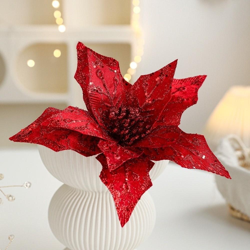 New 29CM Artificial Poinsettia Flower Gold Red Glitter Sparkling Simulation Flowers Sequins DIY Christmas Flower Home Decoration