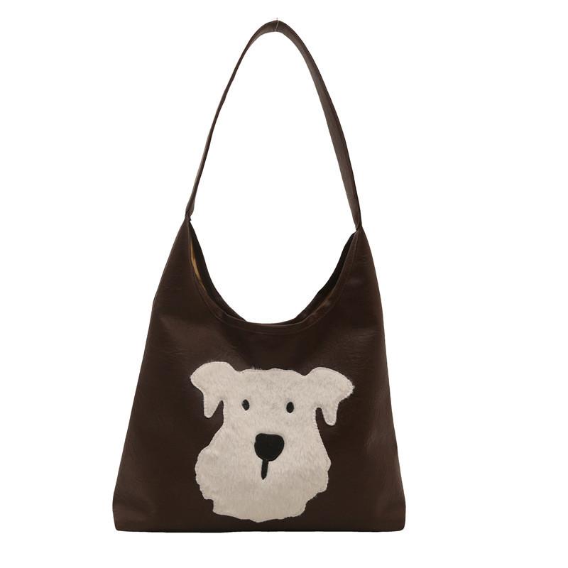 Stylish Large Capacity Tote Bag For Women With Cute Cartoon Design In Black White And Coffee Colors