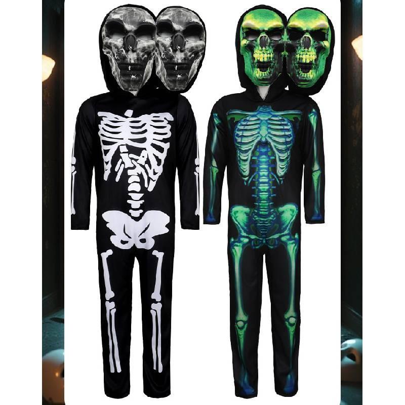 Halloween Doubleheaded Skull Cosplay Costume For Kids Kids Stage Performance Horror Makeup Outfit