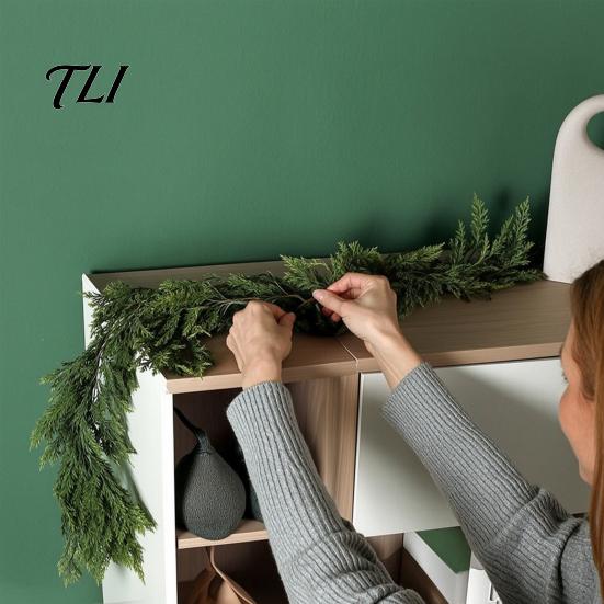 DIY Christmas Floral Arrangements 4/6FT Artificial Cedar Garland, Real Touch Pine Garland Decoration, Faux Winter Wreath, Realistic Cypress with Cones